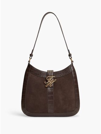Tommy Hilfiger Womens Monogram Suede & Leather Shoulder Bag - Fondant Brown