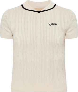 Valentino Polo Trui met Kabelsteek - Dames - Polos - Beige - XS - Katoen - Tops
