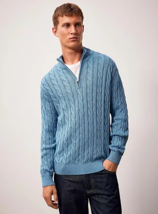 Lindbergh Mens Cable-knit zip-neck sweater Relaxed fit