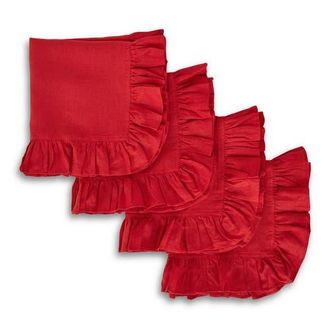 Solino Home Linen Dinner Napkins - Gabrielle Ruffle, 20 x 20 in Red at Nordstrom, Size Large