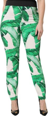 Dolce & Gabbana Womens White Green Leaf High Waist Pants Viscose