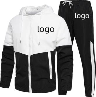 Generic Custom Men Tracksuit Personalized 2 Piece Sports Set with Your Logo Jogging Pants and Zip-Up Hoodie Long Sleeve Patchwork Design for Active Wear Black