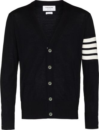Thom Browne Klassischer Thom Browne-Cardigan mit V-Ausschnitt aus feiner Merinowolle mit 4 Streifen