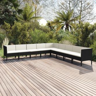 vidaXL 9 Pcs Garden Lounge Set Con Vime Pe Negro
