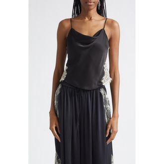 Cinq &agrave; Sept Esme Lace Satin Camisole in Black/gardenia at Nordstrom, Size Xx-Small
