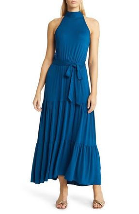 Loveappella Tiered Halter Maxi Dress in Dk Teal at Nordstrom, Size X-Small