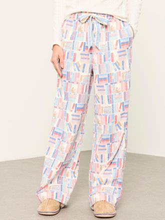 Fat Face FatFace Lola Pink Blue Books Wide Leg Pyjama Bottoms