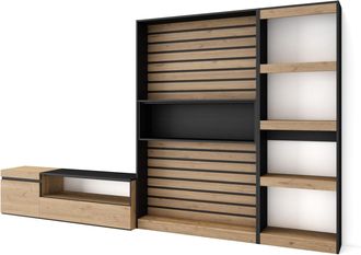 Skraut Home Muebles De Sal&oacute;n Para Tv, Conjunto De Muebles Comedor, 320x186x35cm, Mueble Televisi&oacute;n, Estilo Moderno, Roble Y Negro - Skraut Home