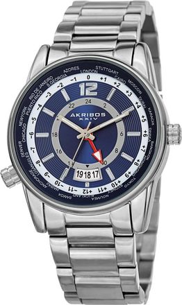 Akribos XXIV World Time Quartz Blue Dial Mens Watch AK1021SSBU