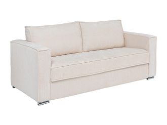 Vente-Unique Sof&aacute; cama de 4 plazas de apertura r&aacute;pida en chenilla beige - Somier de l&aacute;minas anchas de 160 cm - Colch&oacute;n viscoel&aacute;stico de 22 cm LORETO