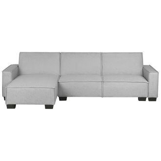 Beliani Beliani - Sof&aacute; Cama Esquinero Tapizado En Tela Gris Claro 3 Plazas Cama En Forma De L Izquierda Romedal