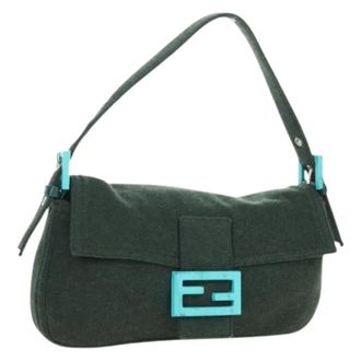 Fendi Pre-owned Shoulder Bags, female, Green, Size: ONE SIZE Pre-owned Vintage Canvas Shoulder Bag