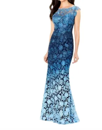 Montage by Mon Cheri Ombre Lace Mother Of The Bride Gown In Navy/light Blue/multi