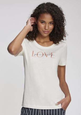 Vivance Pyjamaoberteil VIVANCE DREAMS, Damen, Gr. 40/42, weiss (wei&szlig;), Single Jersey, Obermaterial: 50% Baumwolle, 50% Viskose, bedruckt, unifarben, bequem, R