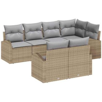 vidaXL Conjunto De Sof&aacute; De Jard&iacute;n 7 Pcs Beige Y Gris Claro Polirat&aacute;n Vidaxl