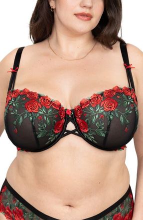 Curvy Couture Floral Embroidered Balconette Bra in Rose Garden Embroide at Nordstrom, Size 40Ddd