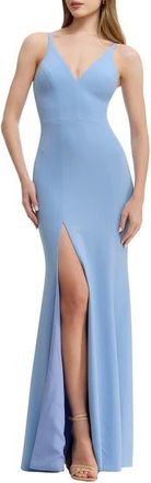 Dress The Population Iris Slit Crepe Gown in Sky at Nordstrom, Size Xx-Small