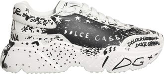 Dolce & Gabbana Womens White Daymaster Graffiti Low Top Sneakers Shoes Calf Leather