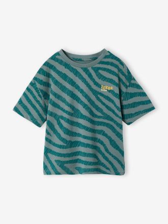 Vertbaudet Jungen T-Shirt mit Zebramuster, Recycling-Baumwolle petrol