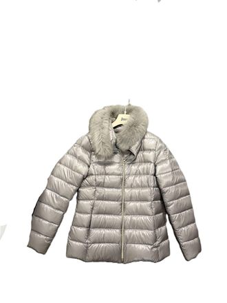 Herno Womens Faux Fur Trim Puffer Jacket In Silver