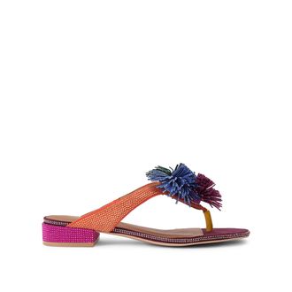 Kurt Geiger Womens Suede Pom Pom T Bar Flat Sdl Sandals - Wine - Size UK 8