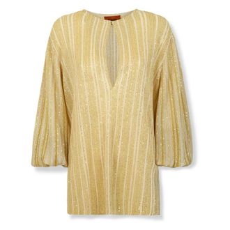 Missoni Round-neck Knitwear, female, Yellow, Size: S Sequin-Embellished Crochet-Knit Blouse