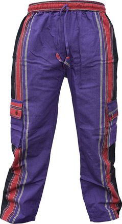 Gheri Mens Cotton Plain Printed Loose Casual Trousers Purple Small