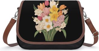 Generic Daffodils Tulips And Hyacinths Flowers Small Womens Crossbody Bags Shoulder Handbag with Adjustable Strap for Travel