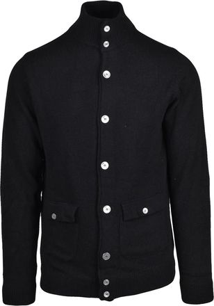 Daniele Alessandrini Black Wool-Cashmere High-Collar Cardigan