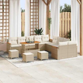 vidaXL Conjunto De Sof&aacute; De Jard&iacute;n Con Coj&iacute;n 14 Pcs Beige Polirat&aacute;n Vidaxl