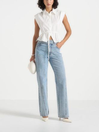 Mani&egrave;re De Voir Malia Wide Shoulder Cropped Shirt in White at Nordstrom, Size 12