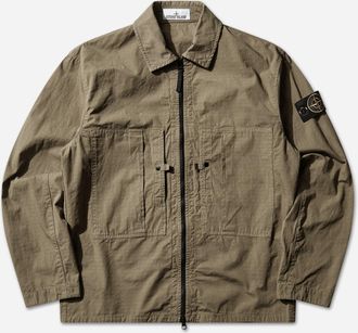 Stone Island Men s Mercerised Organic Cotton Ripstop Zip Overshirt Military Green