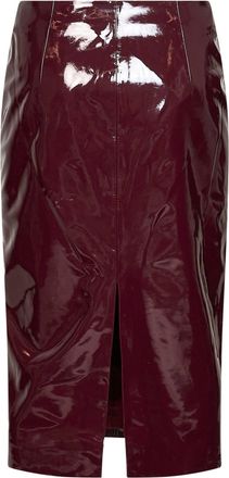 Self Portrait Womens Midi Skirt Glossy Purple Faux Leather Viscose