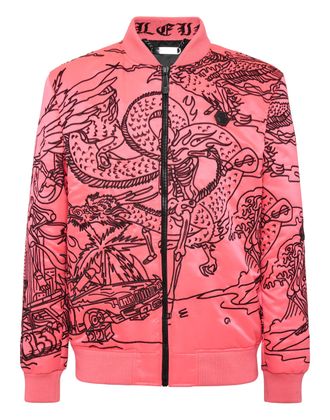 Philipp Plein Satin Bomber Skeleton tattoo