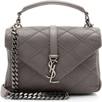 Saint Laurent Grey Diamond Quilted Leather Monogram College Medium Shoulder Bag (Authentic Pre-Loved)