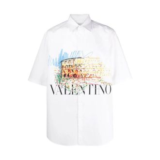Valentino Garavani Overhemden, Heren, Wit, S, Katoen, Roman Sketches Shirt