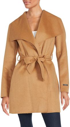 T Tahari Womens Classic Double Face Wool Blend Wrap Coat, Camel