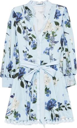 Alice & Olivia Lucy Mini Shirtdress - Dames - Korte kleedjes - Blauw - 2XS - Katoen - Kleedjes