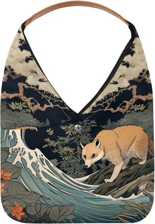 Generic Beautiful Ukiyo-e Reusable Lightweight Grocery Bags - Foldable Into Compact Pouch, Washable & Sturdy, Multipurpose for Shopping and Travel