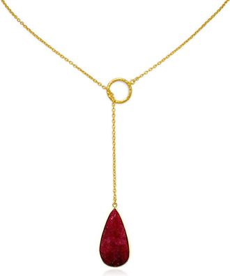 Liv Oliver 18K Gold Ruby Pear Drop Lariat Necklace
