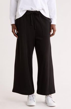 Eileen Fisher Organic Cotton French Terry Crop Wide Leg Pants in Black at Nordstrom Rack, Size Xx-Small