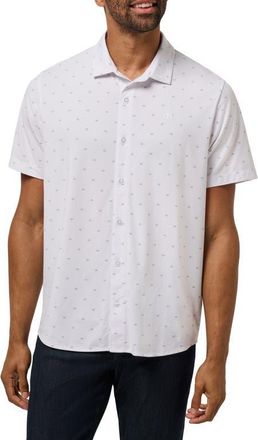 Travis Mathew Comfortknit Geo Short Sleeve Button-Up Shirt in White at Nordstrom, Size Xx-Large