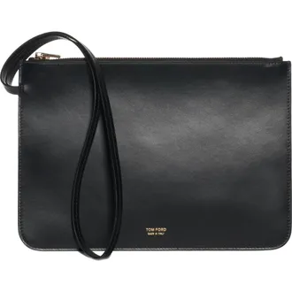 Tom Ford Zip Top Leather Wristlet in Black at Nordstrom