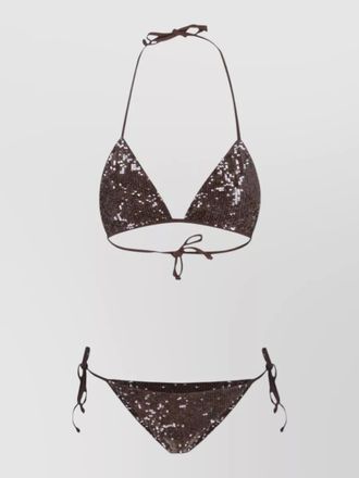 Parosh sequin triangle swim top halter straps