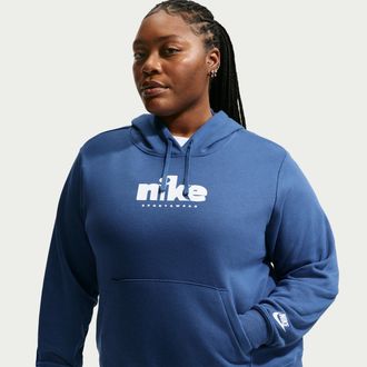 Nike Womens Nike Sportswear Club Fleece Graphic Pullover Hoodie (Plus Size) in Blue | IO6875-461