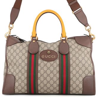 Gucci Beige Brown Yellow Gg Supreme Leather Boston Bag (Pre-Owned)
