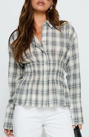 Princess Polly As You Are Check Button-Up Shirt in Black Check at Nordstrom, Size 10