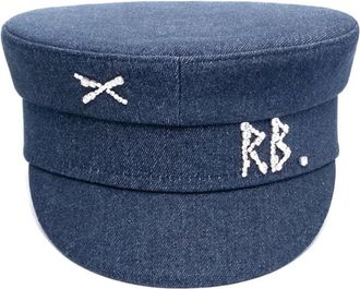 Ruslan Baginskiy Crystal-Embellished Denim Baker Boy Cap - unisex - Hoeden - Blauw - M - Denim - Accessoires