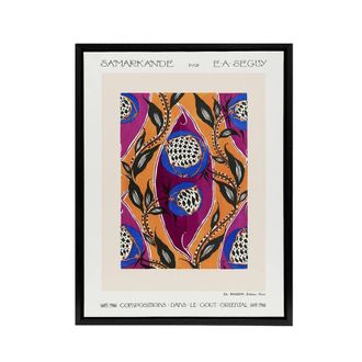 Artery8 Oriental Style Flower Pattern Framed Canvas Wall Art Print Eugene Seguy | Size: W24 x H32