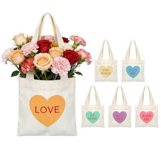 Generic Heart Canvas Bags - 6 Pack Small Square Handbags, Compact Casual Carry Purses, Soft Cloth Utility Holders, Eco-Friendly Trendy Gift Collection | Mini 